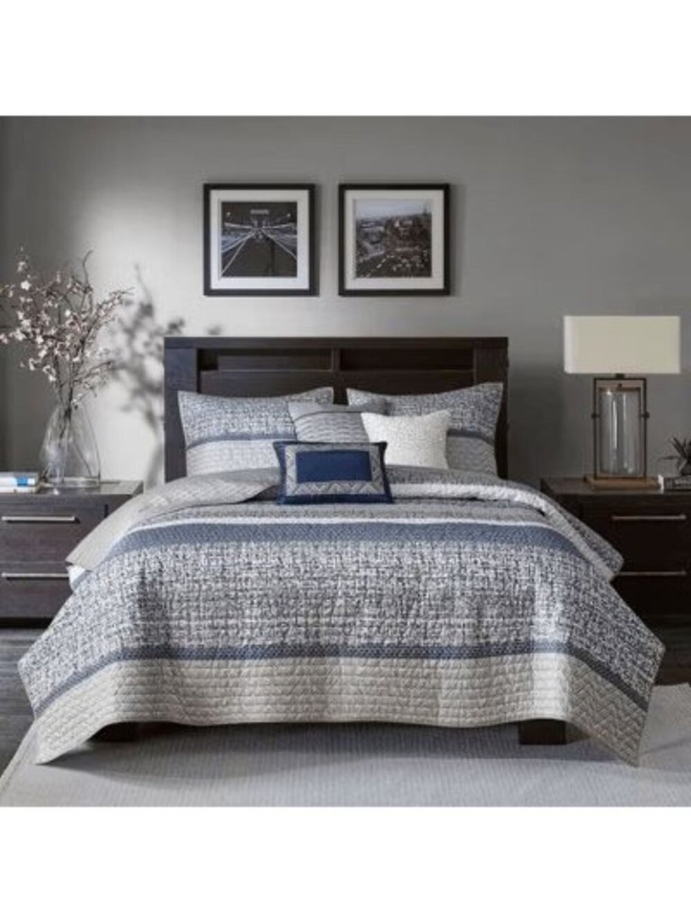 NWT Madison Park Harmony Jacquard 6 Pcs Coverlet Set Navy King/California King